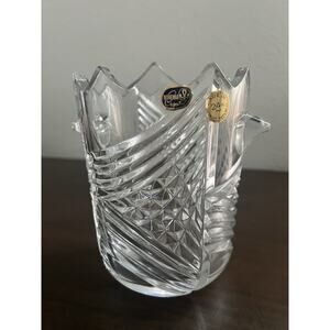 Bohemia Crystal Ice Bucket Vase Bowl Clear Cut Glass Pattern Czech Republic